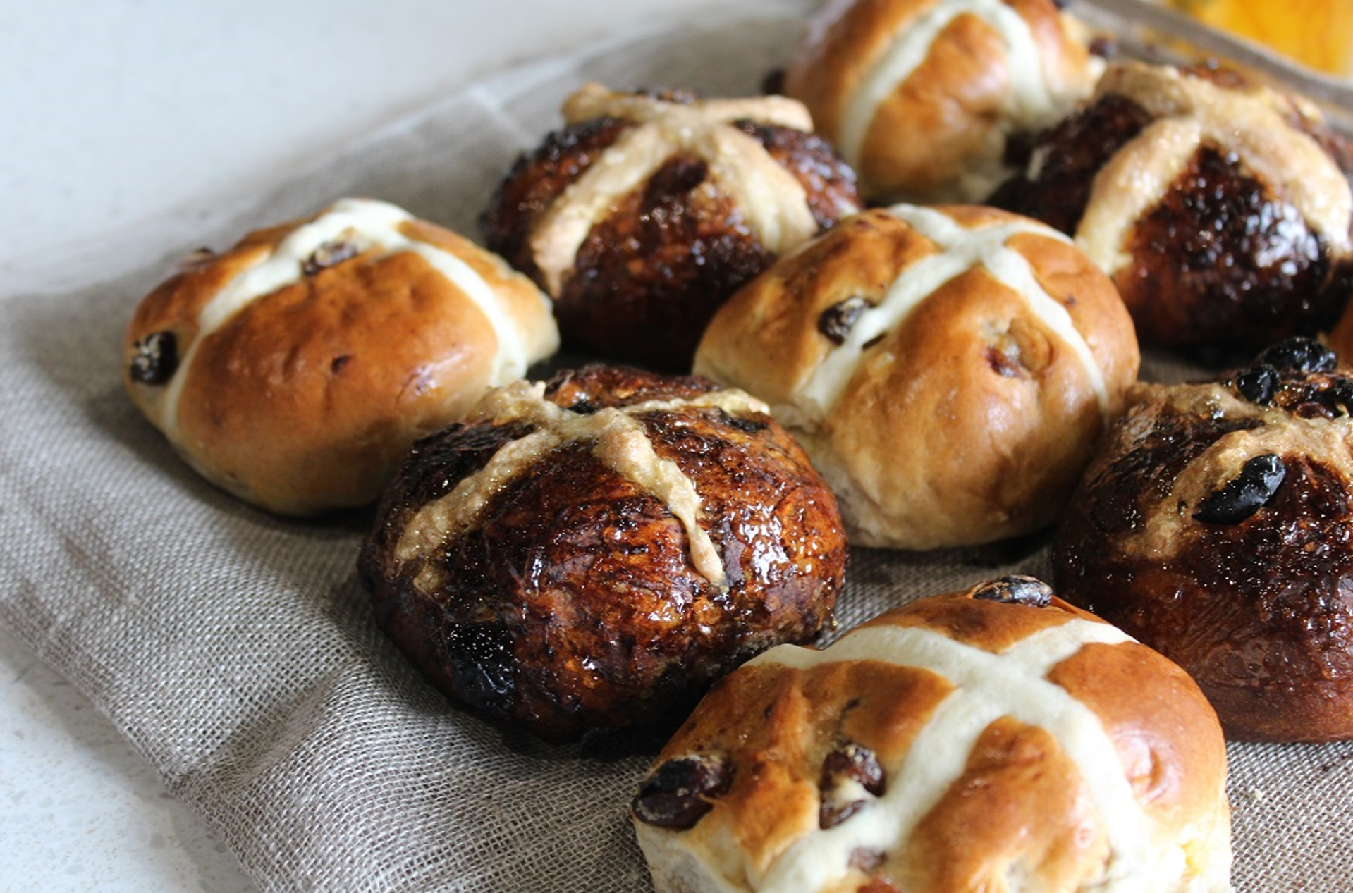 Chocolate and Fruit Checkerboard Hot Cross Buns