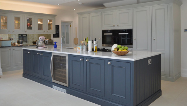 The clients wanted their kitchen, which is part of an open extension, to incorporate a blend of colours in a classic style but firmly designed for modern living